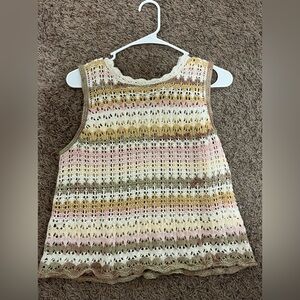 Universal Thread Cream and Yellow Crochet Top